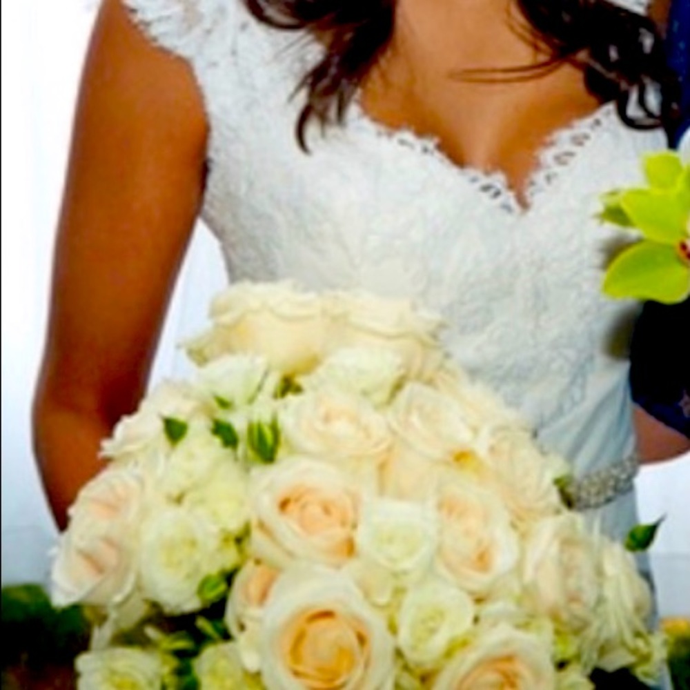 wedding dress added lace straps. Worn only a few hours.